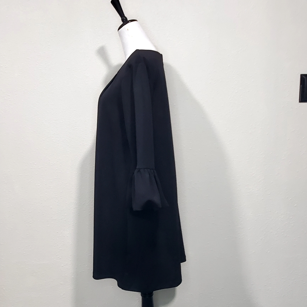 Nina Leonard Black Trapezoid Dress with 3 quarter Poet Sleves Size XL - Picture 4 of 5